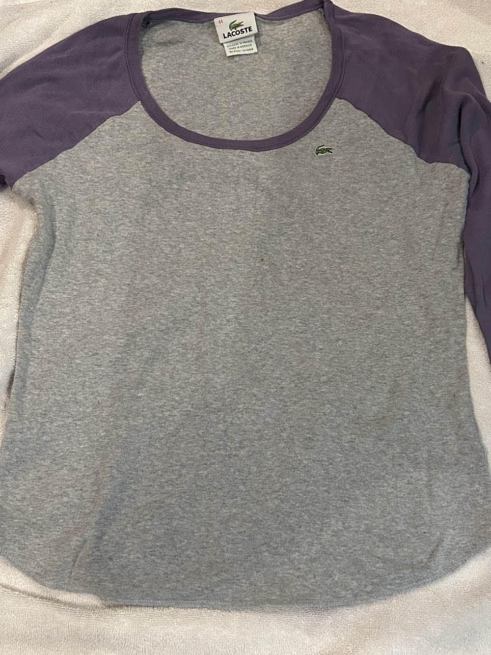 Lacoste Gray Body with Purple Raglan Long-Sleeve Tee